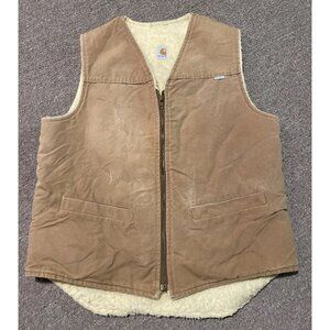 Vintage 80s 90s Large Carhartt Sherpa Lined Vest Brown Canvas USA